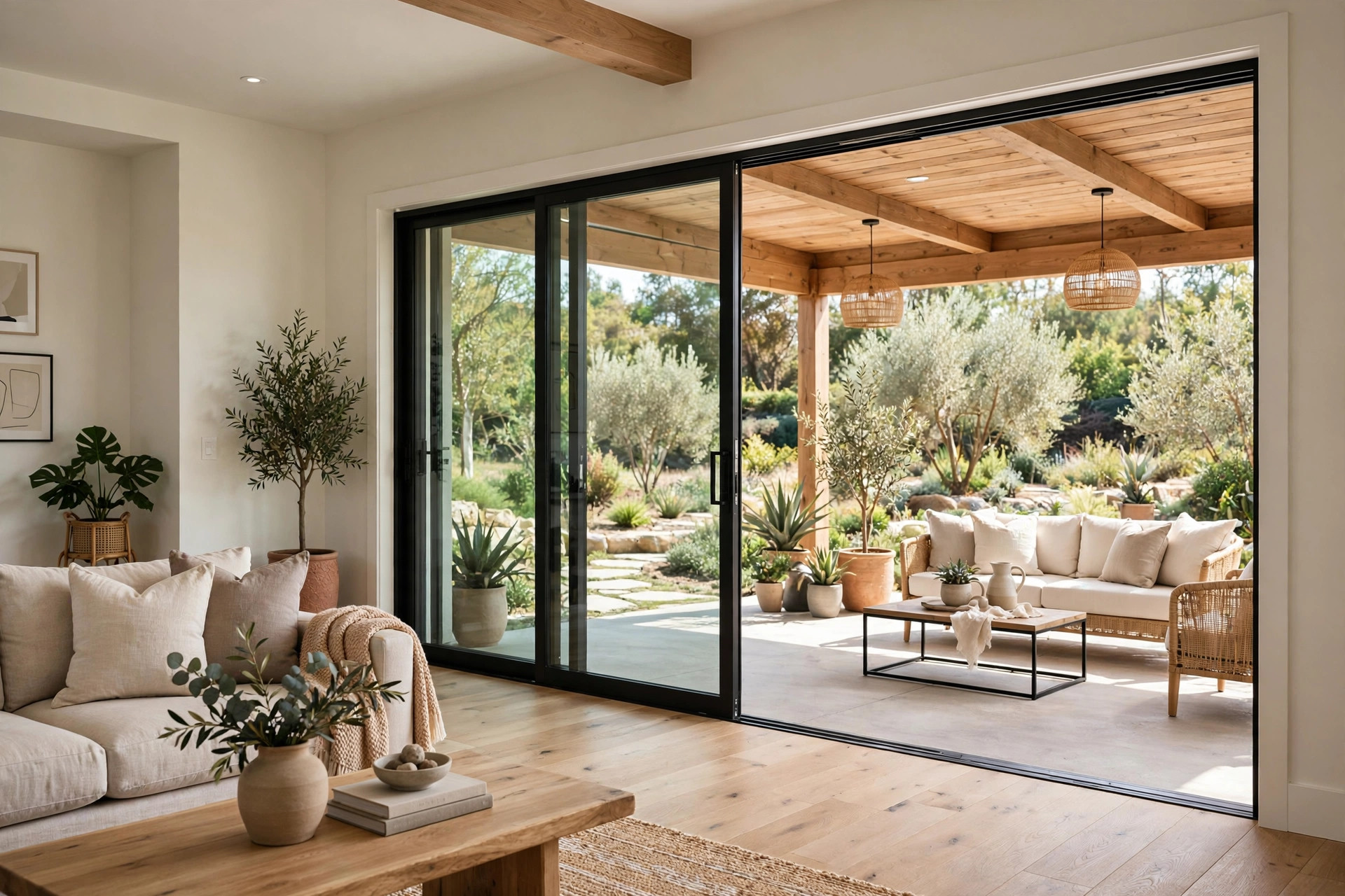 Sliding glass doors opening to a patio