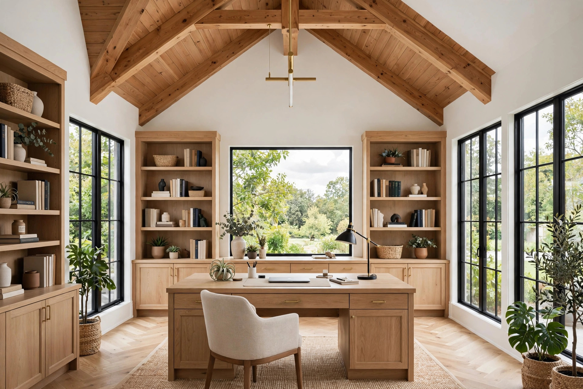 Home office addition with large windows