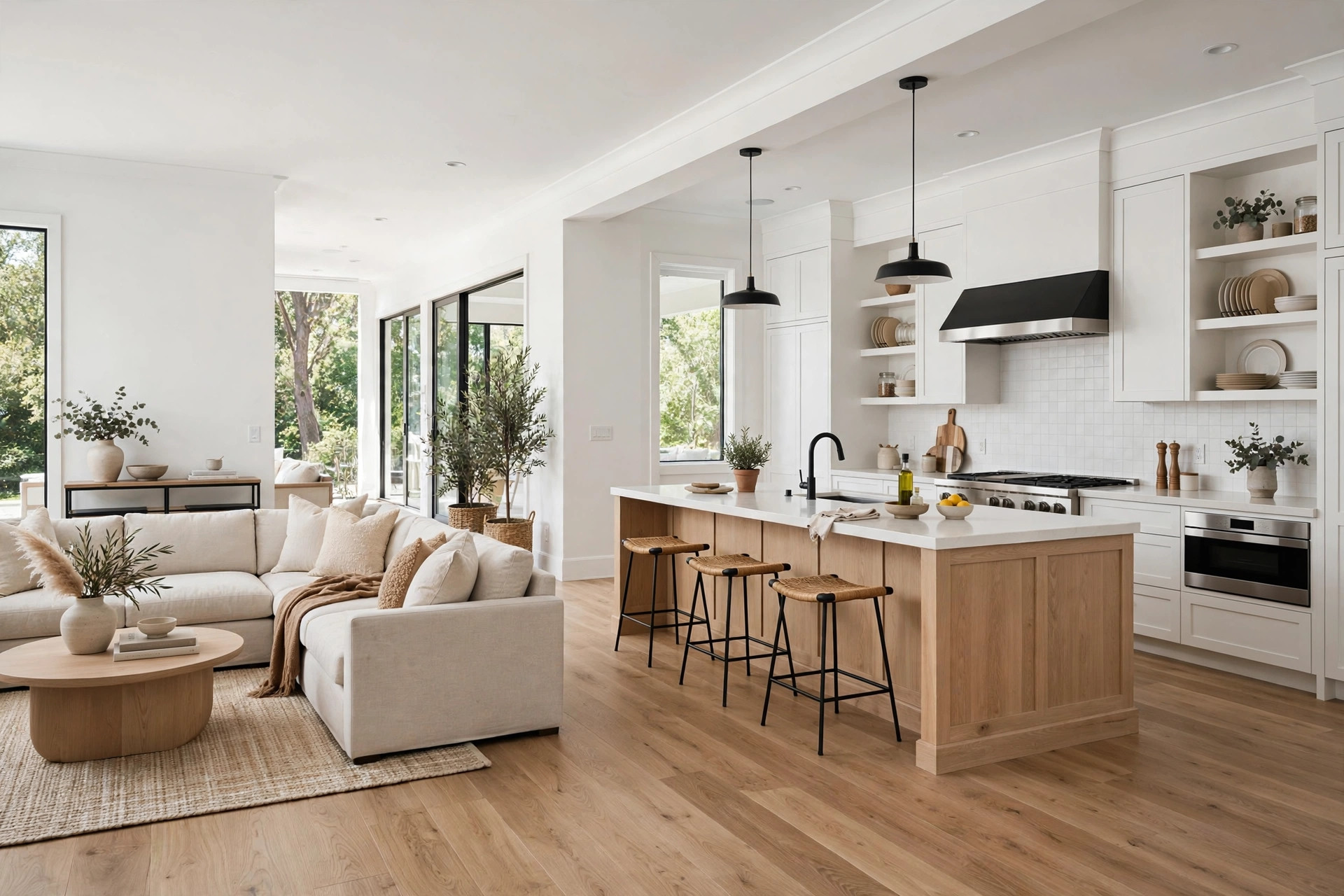 Open living room and kitchen