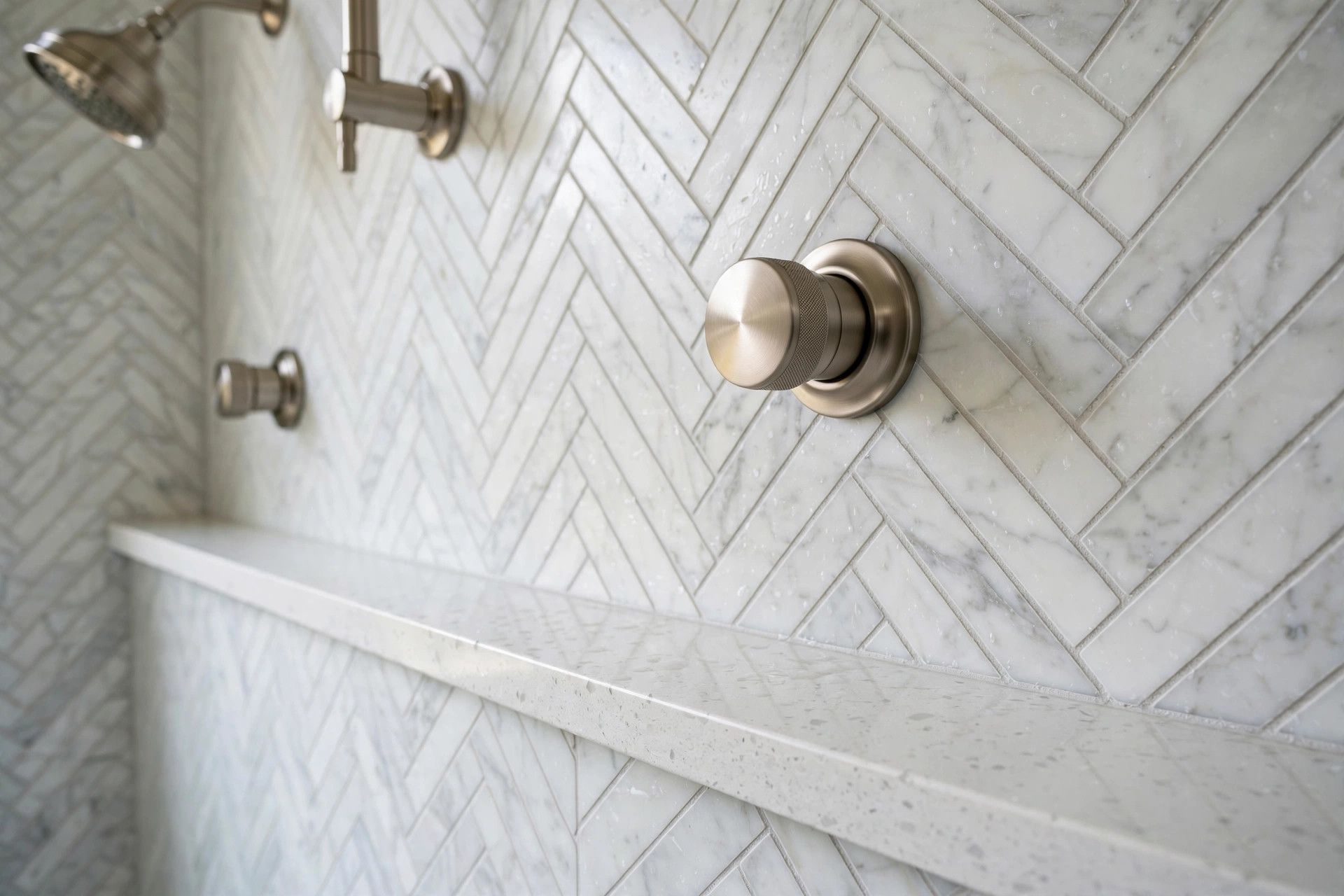 Herringbone shower tile design