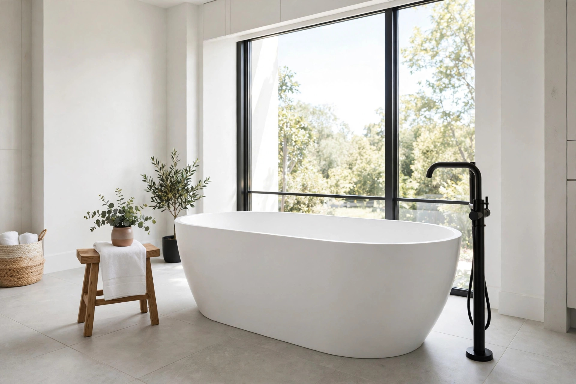 Oval freestanding tub with matte black filler