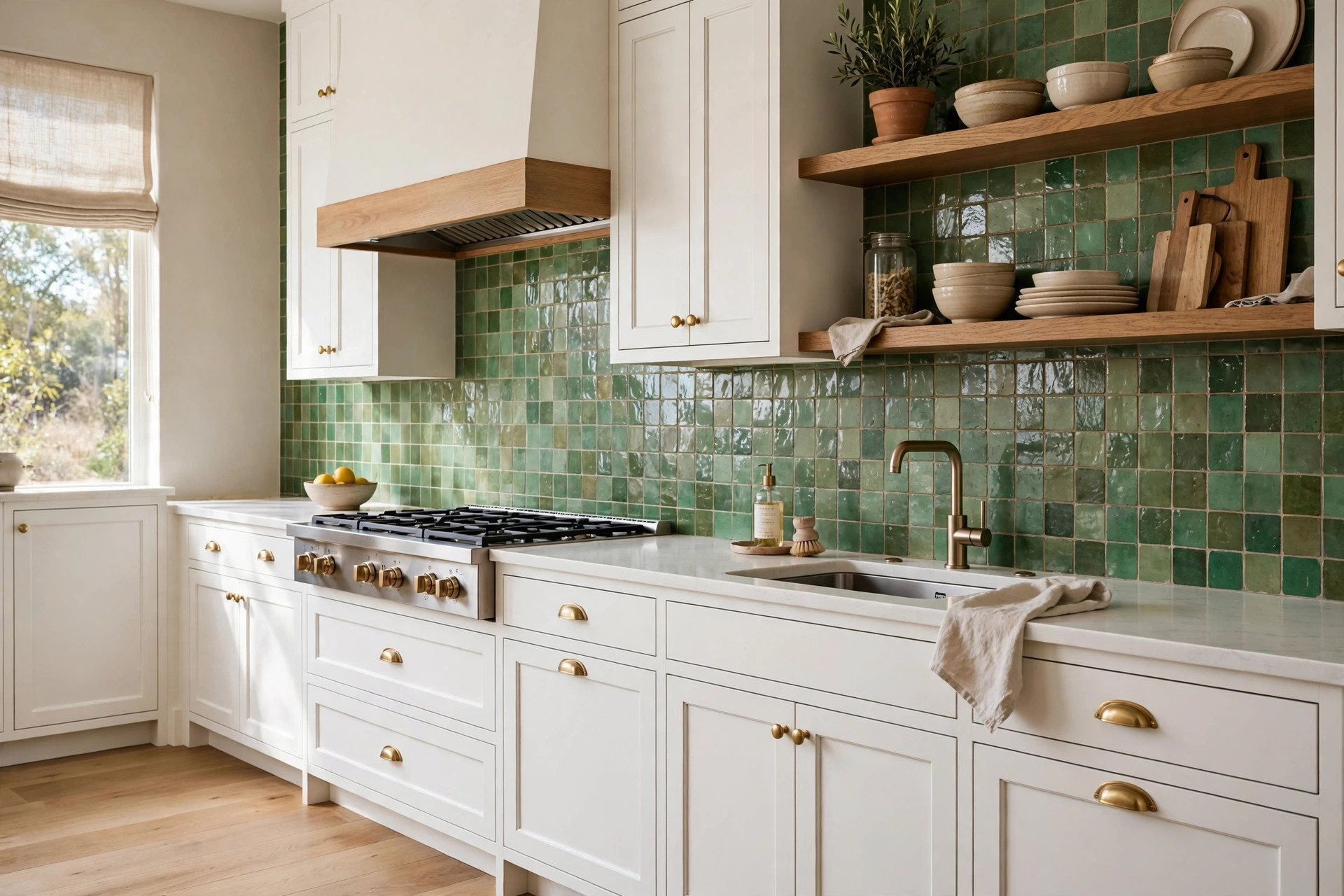 Handmade zellige tile backsplash