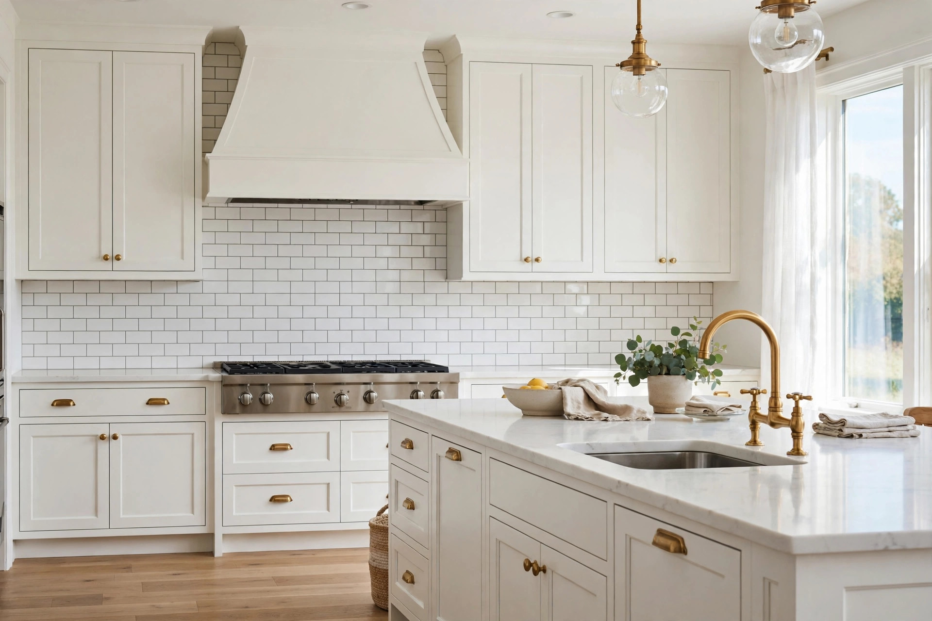 Classic white subway tile backsplash