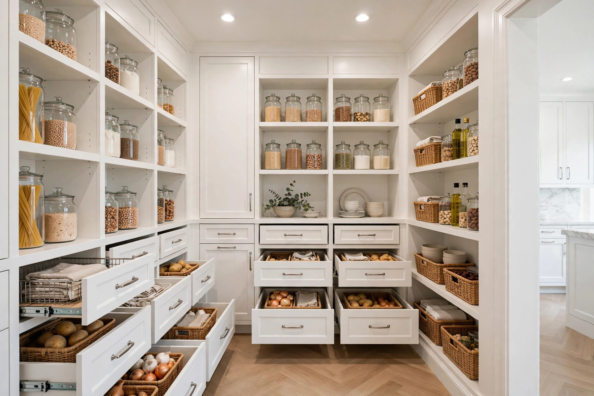 Walk-in pantry with custom shelving