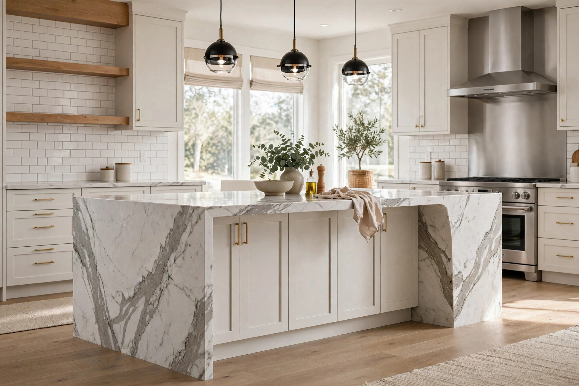 Waterfall-edge quartz island