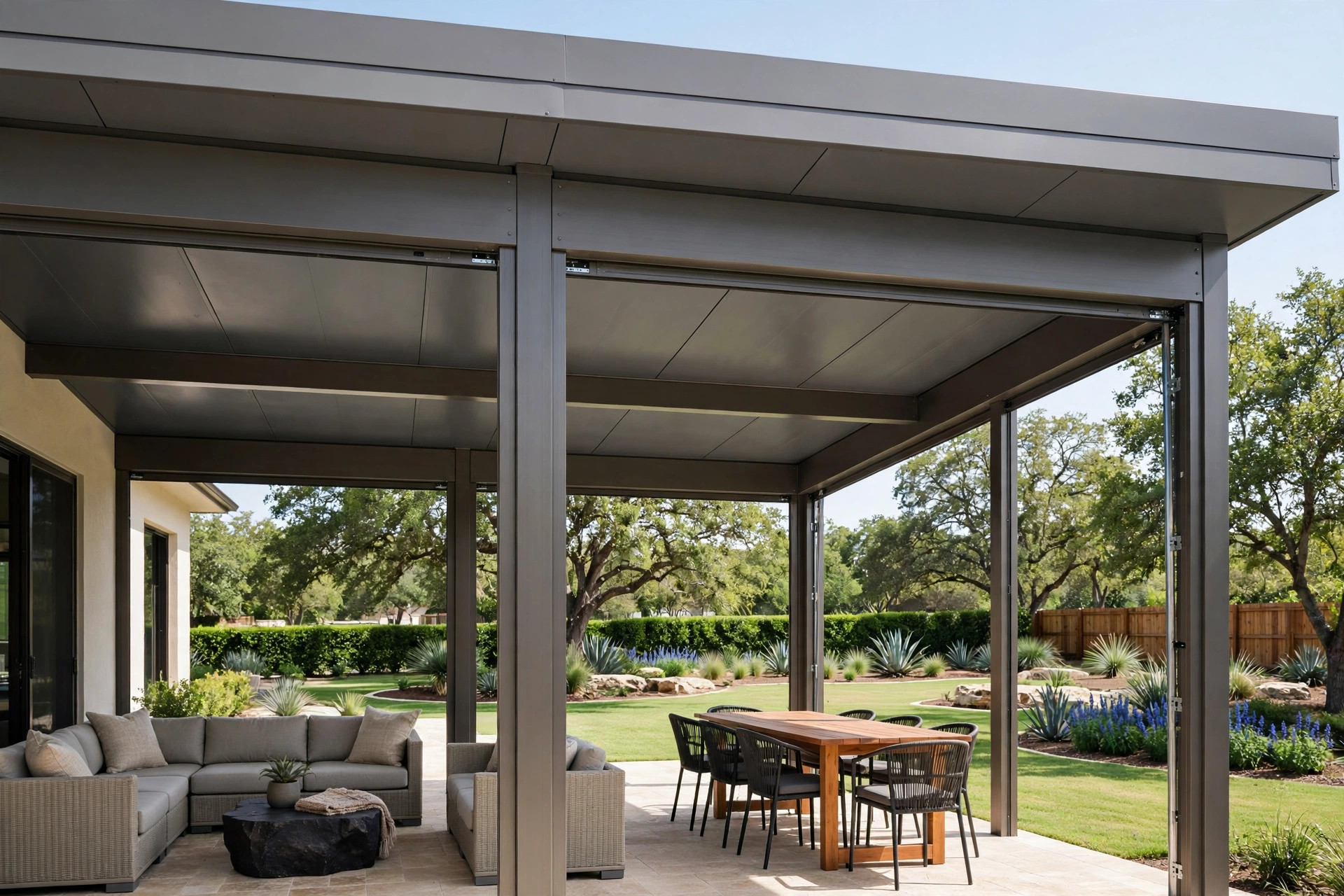 Covered patio with open sides, ready for future screen walls