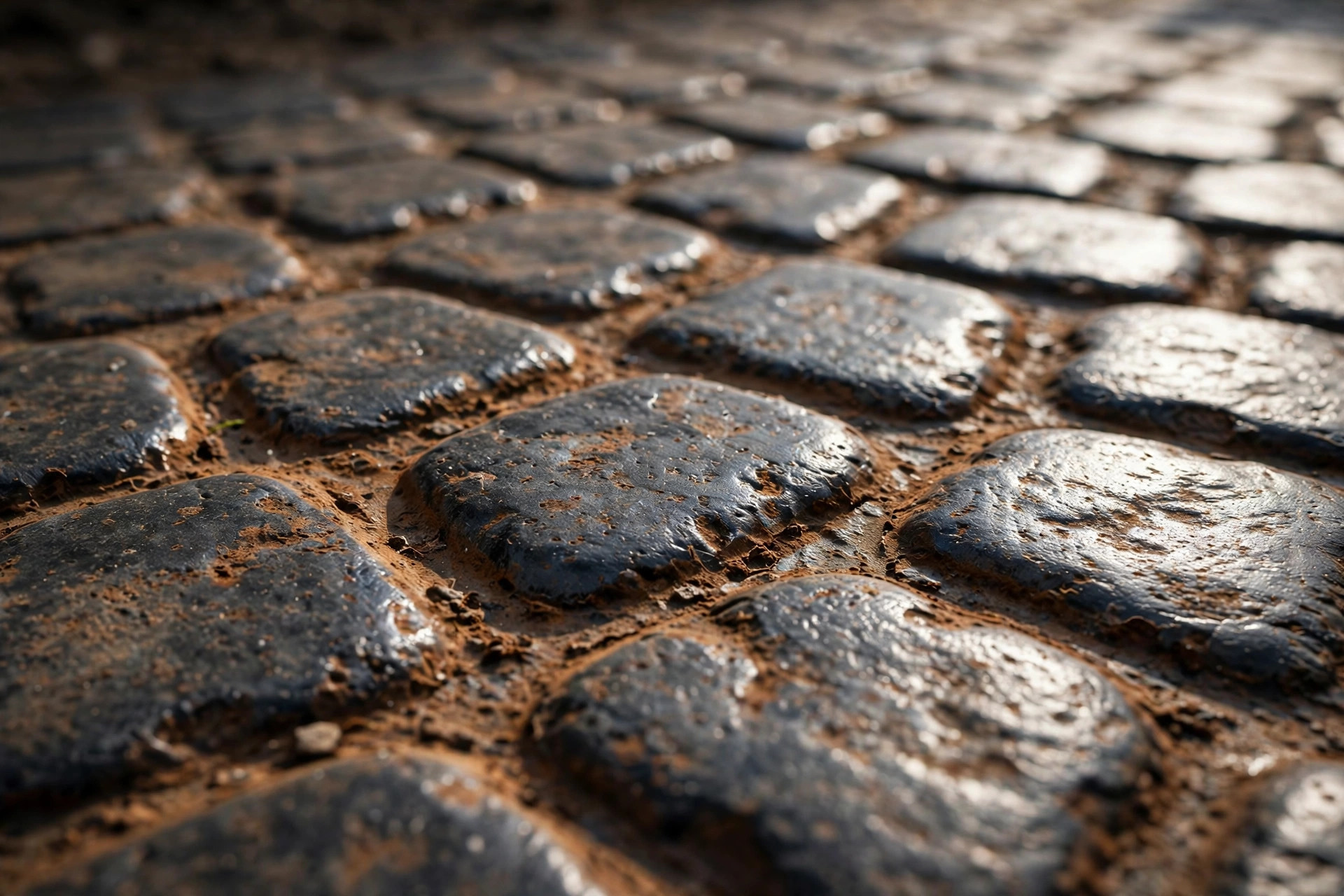 Close-up of antiqued cobblestone stamp pattern